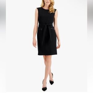 NWT Kasper Black Crepe Tie-Waist Dress Size 16W